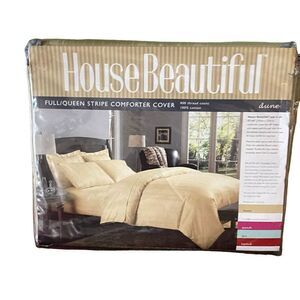 House beautiful Full/Queen duvet cover 400 thread count dune stripe NWT 92x90